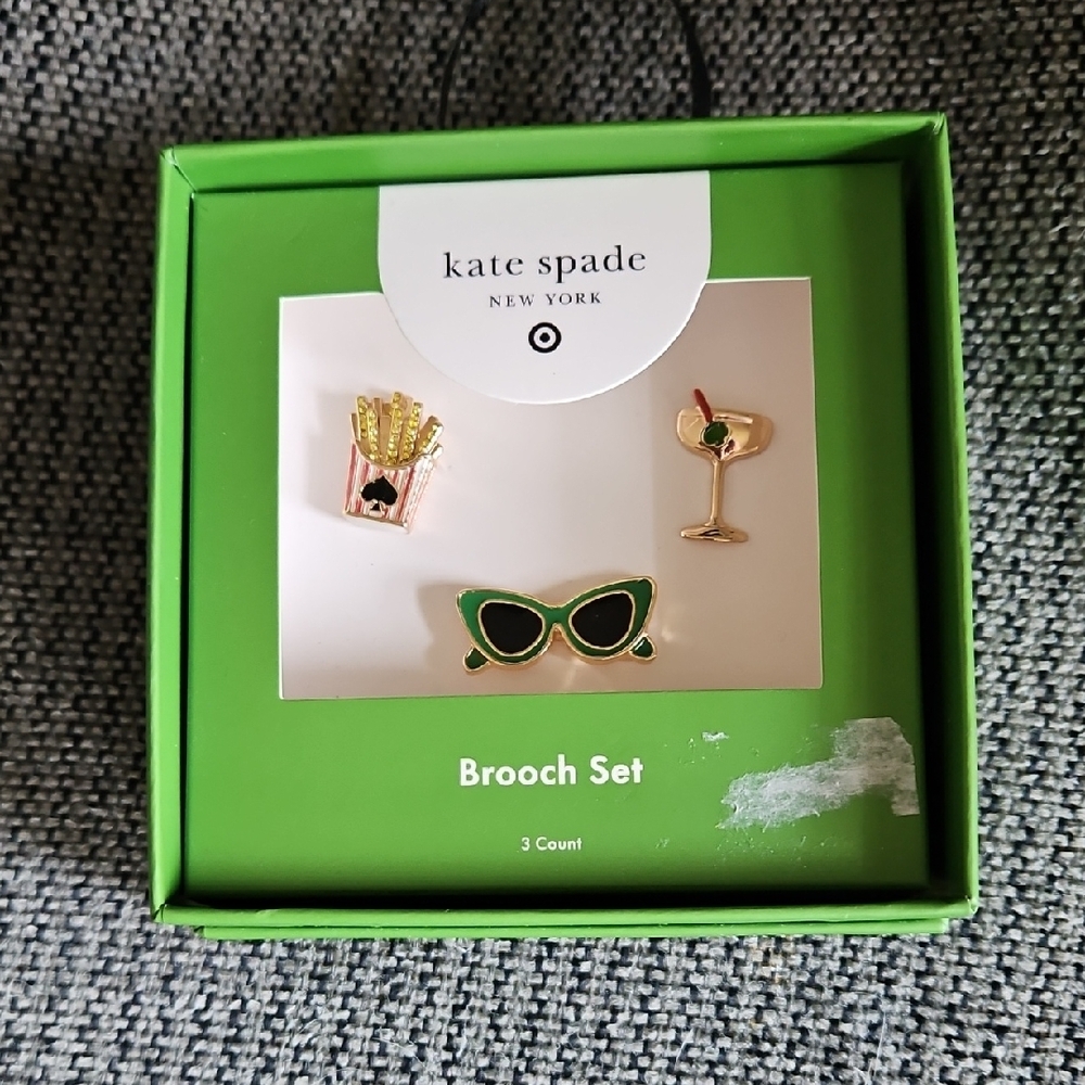 Kate Spade Green and Gold Brooch Set